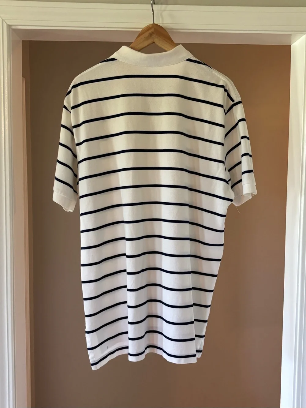 Ralph Lauren White Polo with Navy Stripes and Red Pony Logo